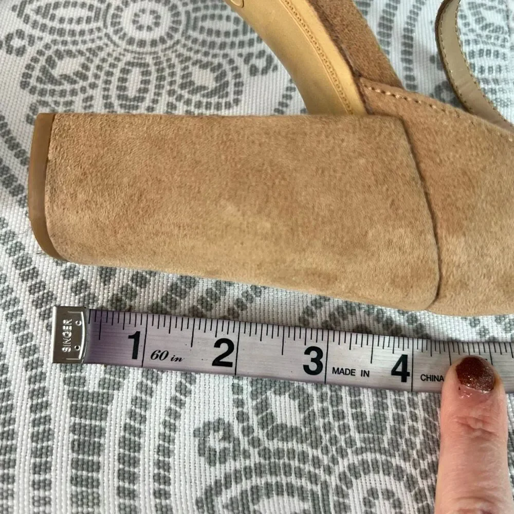 A New Day Tan Ema High Block Heel Square Toe Suede Ankle Strap Sandals Size 10